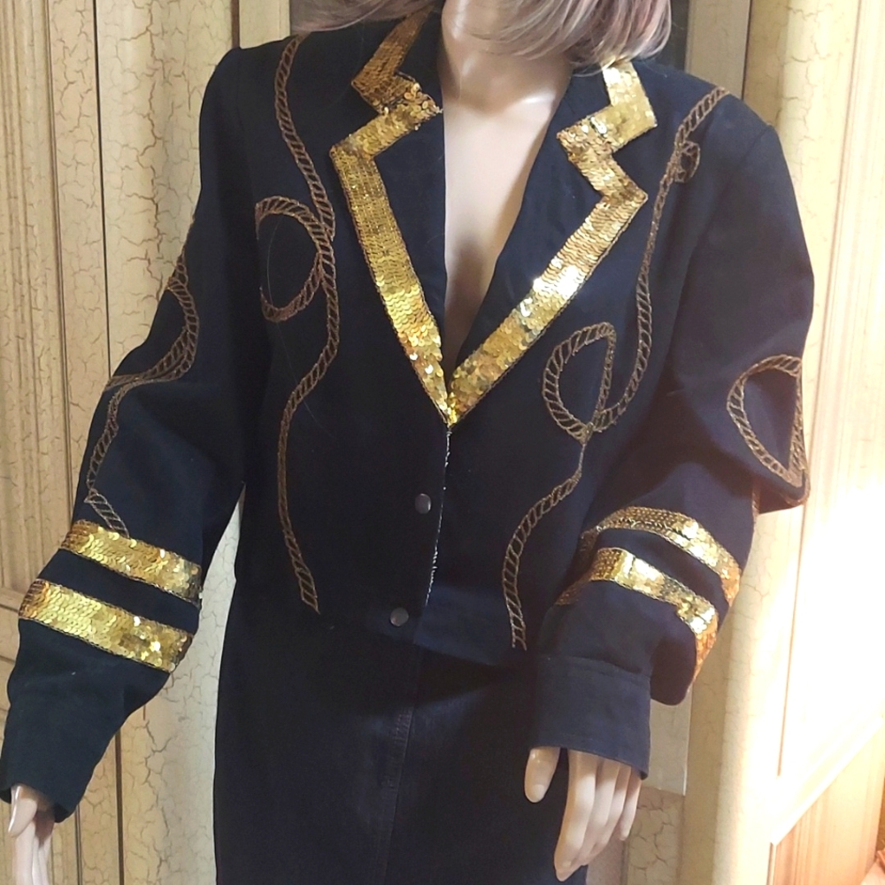 FINAL SALE Modi Denim Vintage crop sequin blazer/jacket